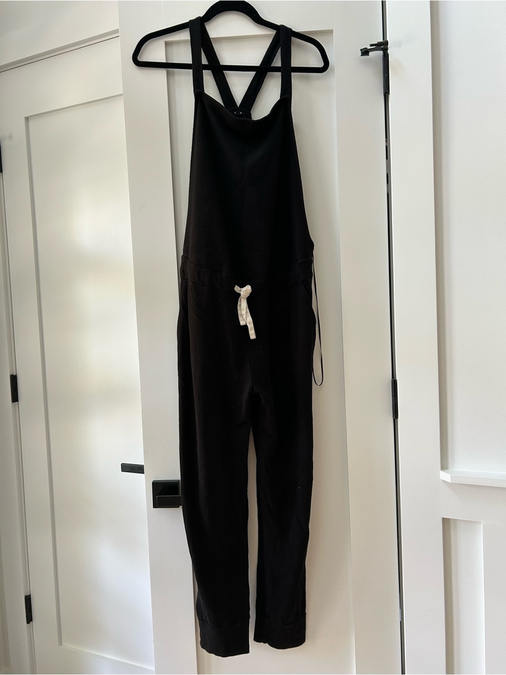 Monrow Black Cross-Back Drawstring Jumpsuit - perfect for pregnancy or not!